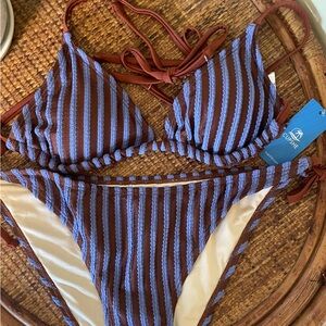 Cupshe Brown and Blue Striped Bikini